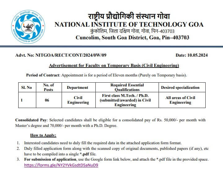 Faculty positions- NIT Goa